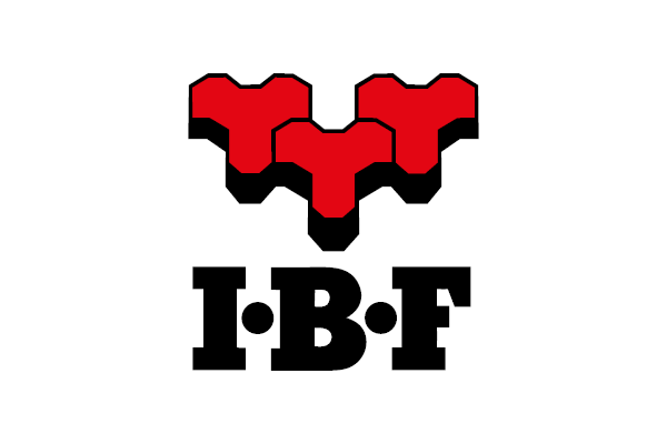 Vi Bygger Vejle: IBF logo med tre røde betonelementer og firmanavnet IBF i sort tekst.