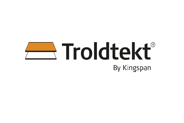 Vi Bygger Vejle: Troldtekt by Kingspan logo med symbol for akustikpaneler.
